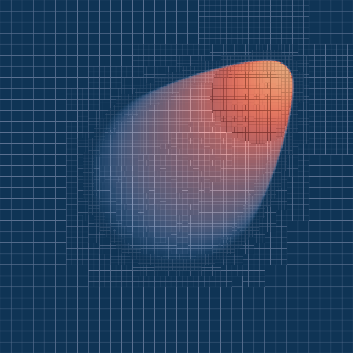Burgers equation (2D): field and adaptive mesh