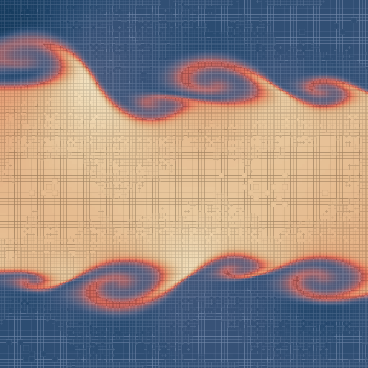 Kelvin-Helmholtz instability: field and adaptive mesh