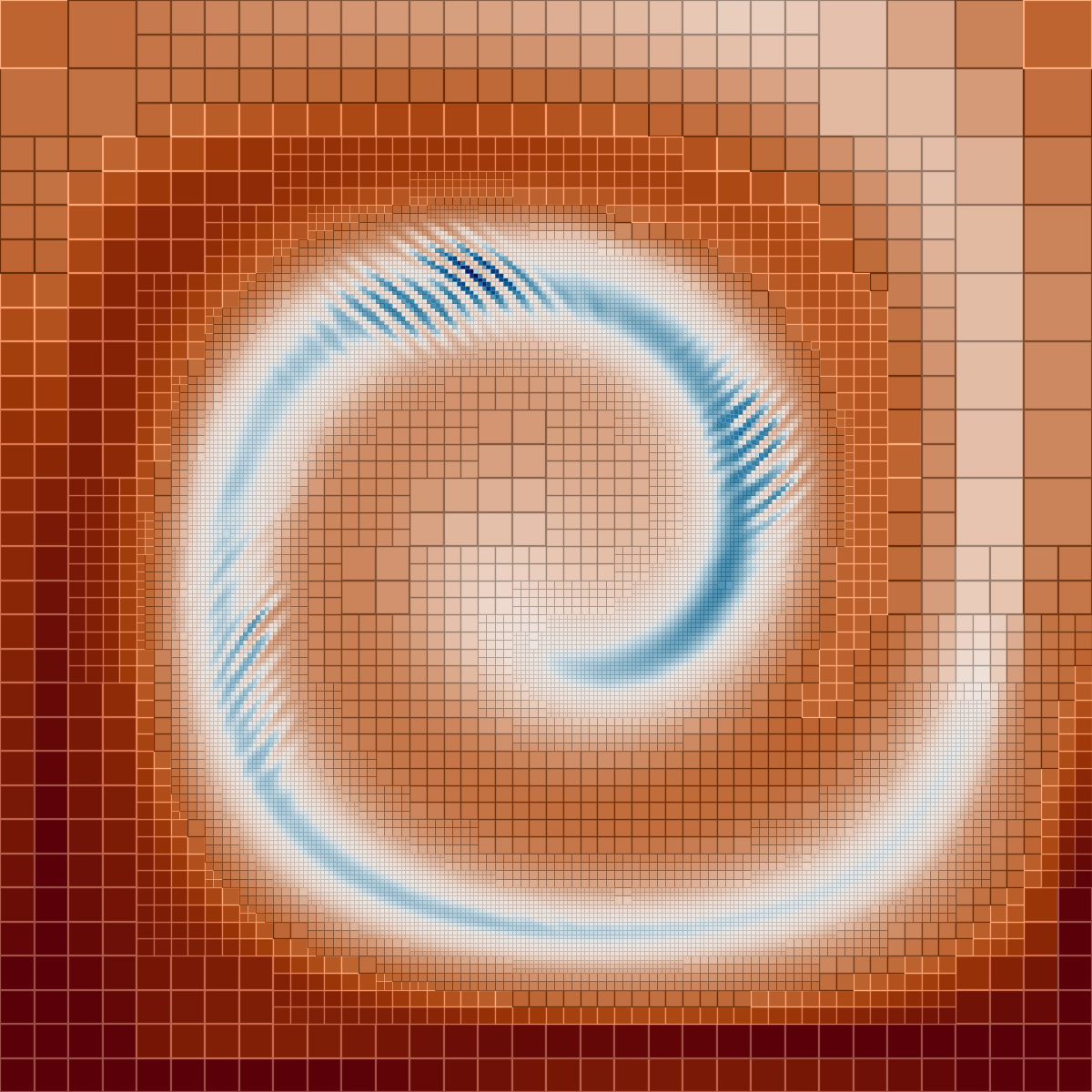 Level-set in a vortex flow: field and adaptive mesh