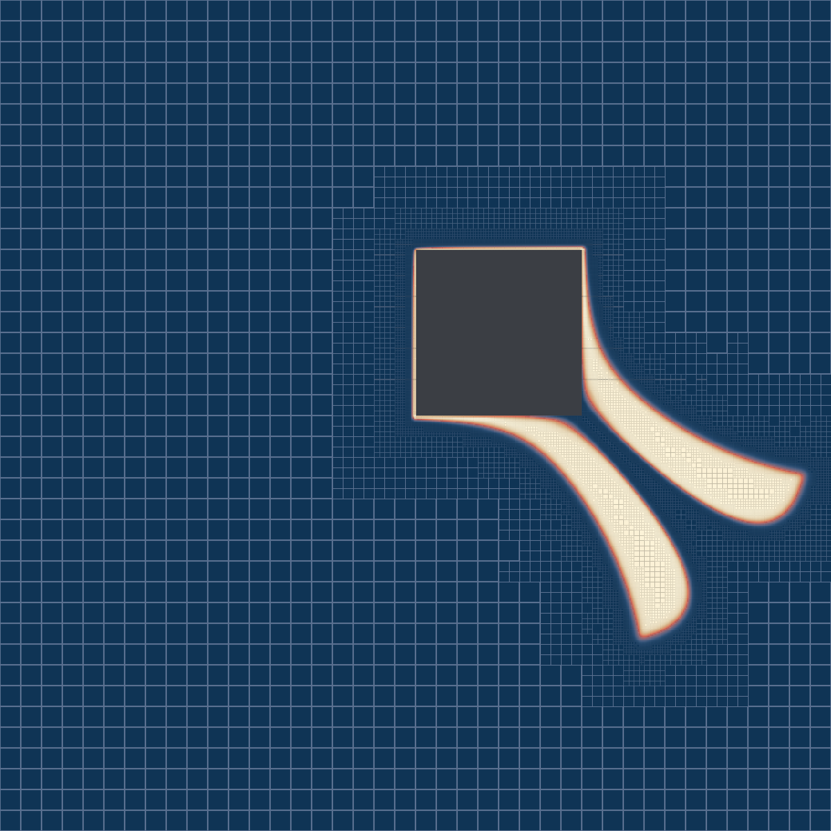Linear convection around an obstacle: field and adaptive mesh